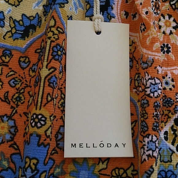 NWT Melloday Floral Ruffle Off the Shoulder Flowy Boho Top Small Blue Orange - Picture 8 of 16